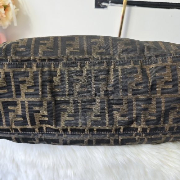 FENDI Zucca Etnico Handbag Tote Bag Nylon Canvas Leather Khaki Dark Brown - Picture 13 of 16